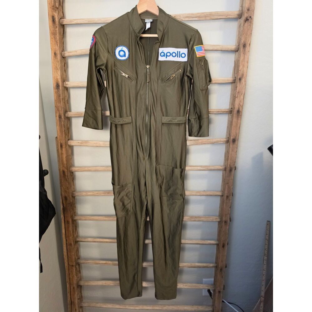 Top Gun Maverick Adult Flight Suit Costume Olive Green Apollo Patches Sz S Est
